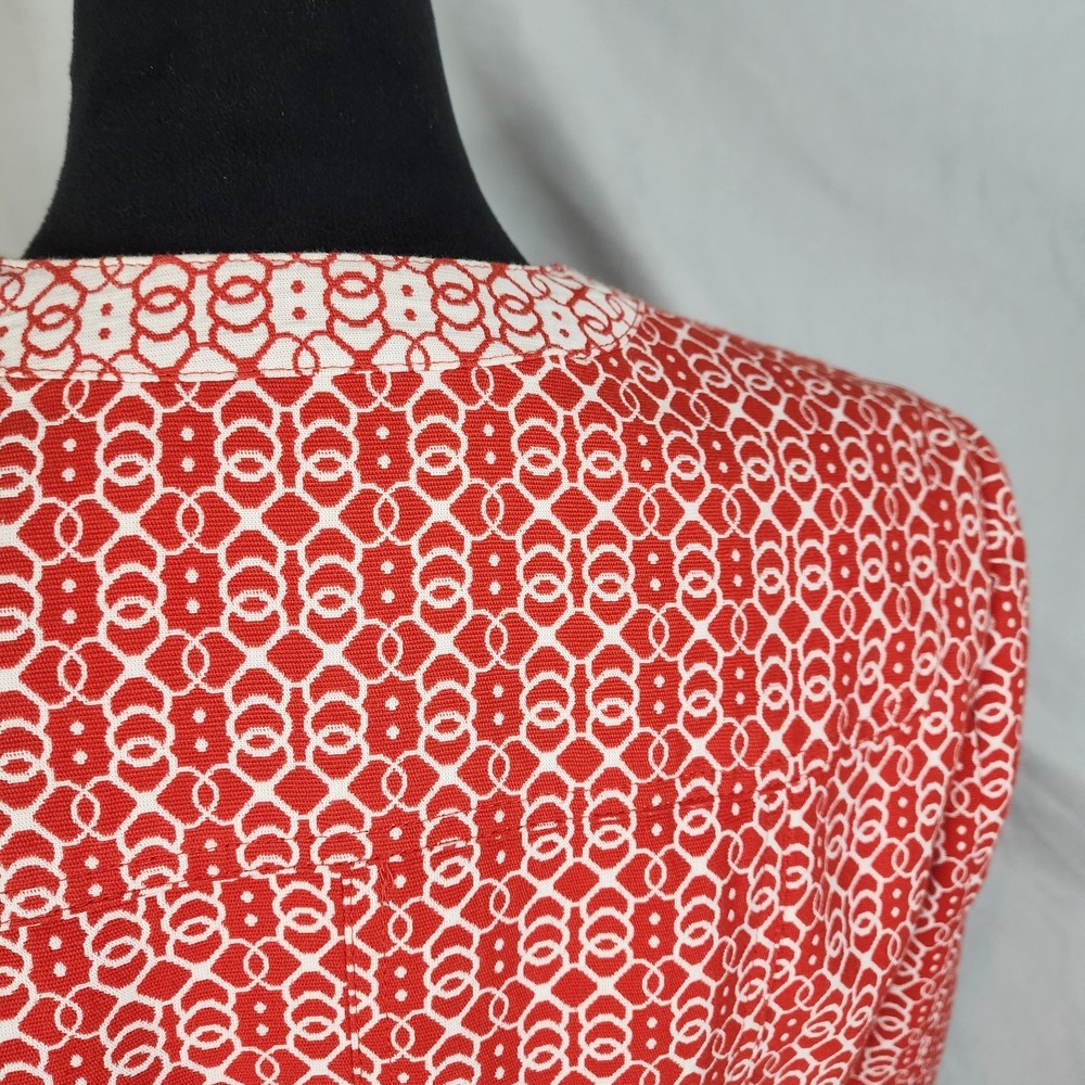 JONES NEW YORK Size Large Red‎ White Jacquard 100% Cotton Full Zip Blazer Jacket - Picture 10 of 13